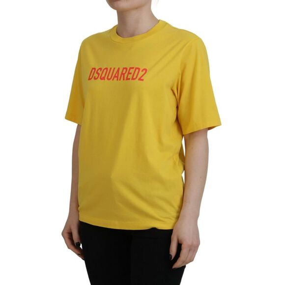 Dsquared² Yellow Logo Print Cotton Crewneck Easy Tee Women's T-shirt (Pre-Owned) - Picture 2 of 5
